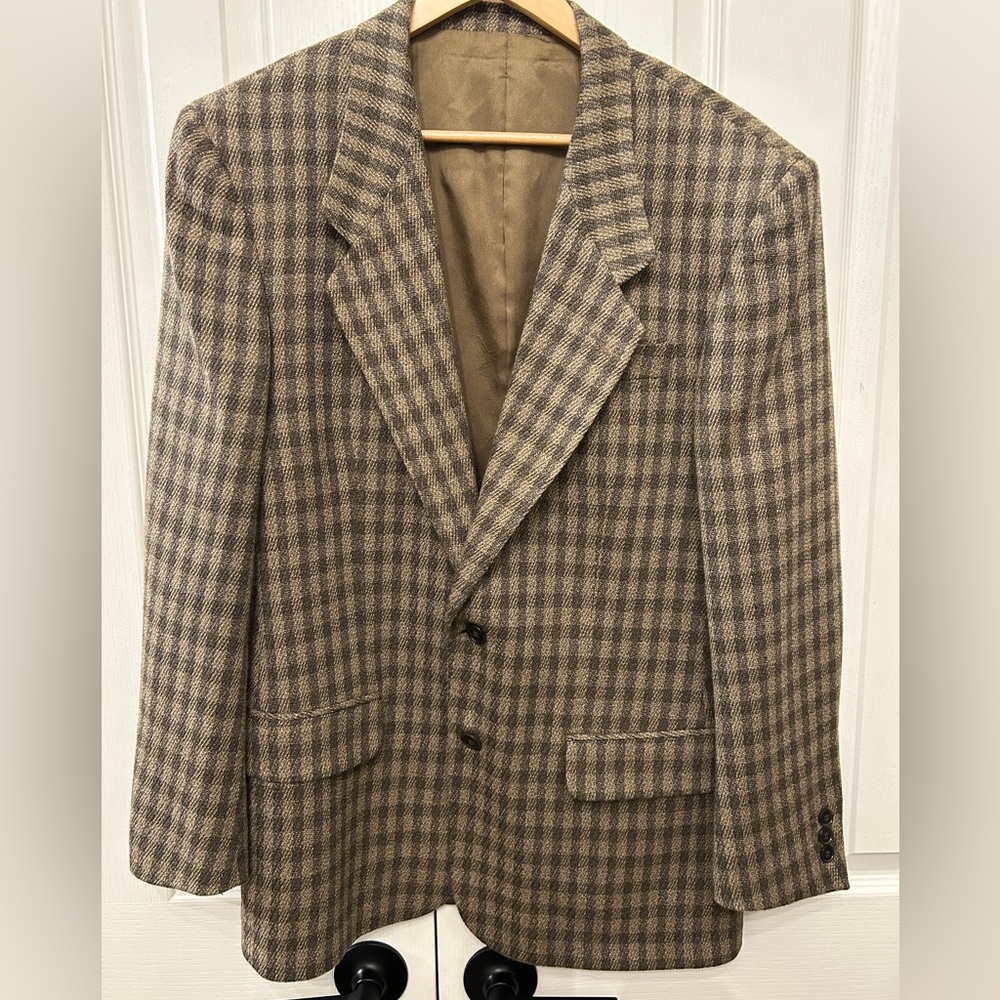 Rimeris Studio Olive/Grey Checkered Plaid Wool Sport Coat | Size 38 | 100% Wool